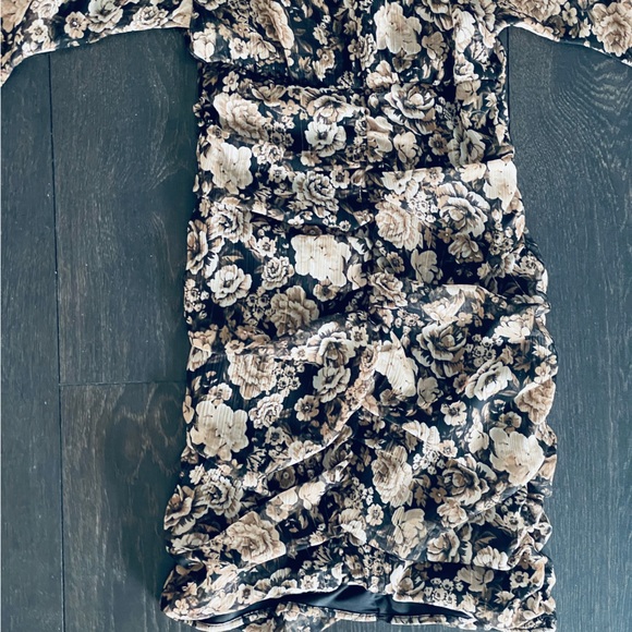 ZARA Floral Metallic Long Sleeve Mini Dress - Picture 6 of 14
